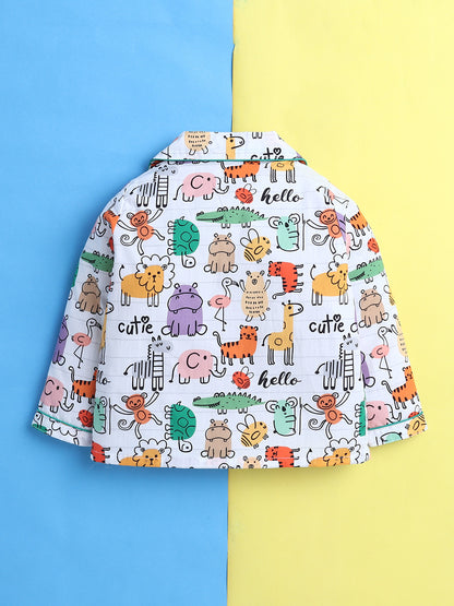 Animals Print Nightsuit- White