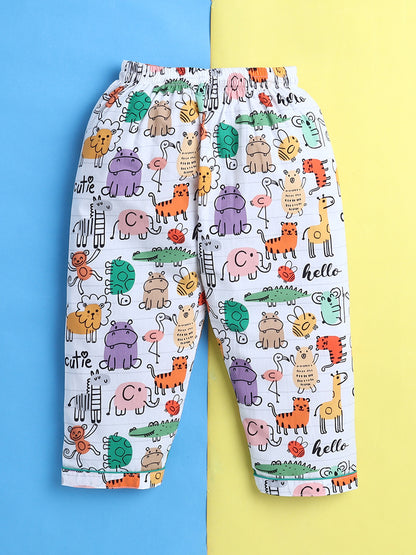 Animals Print Nightsuit- White