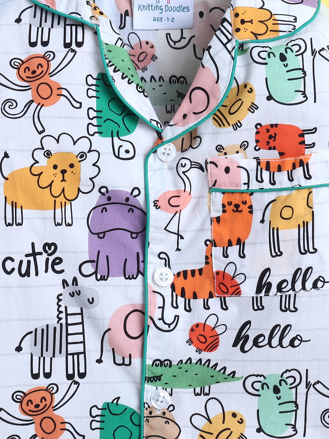 Animals Print Nightsuit- White