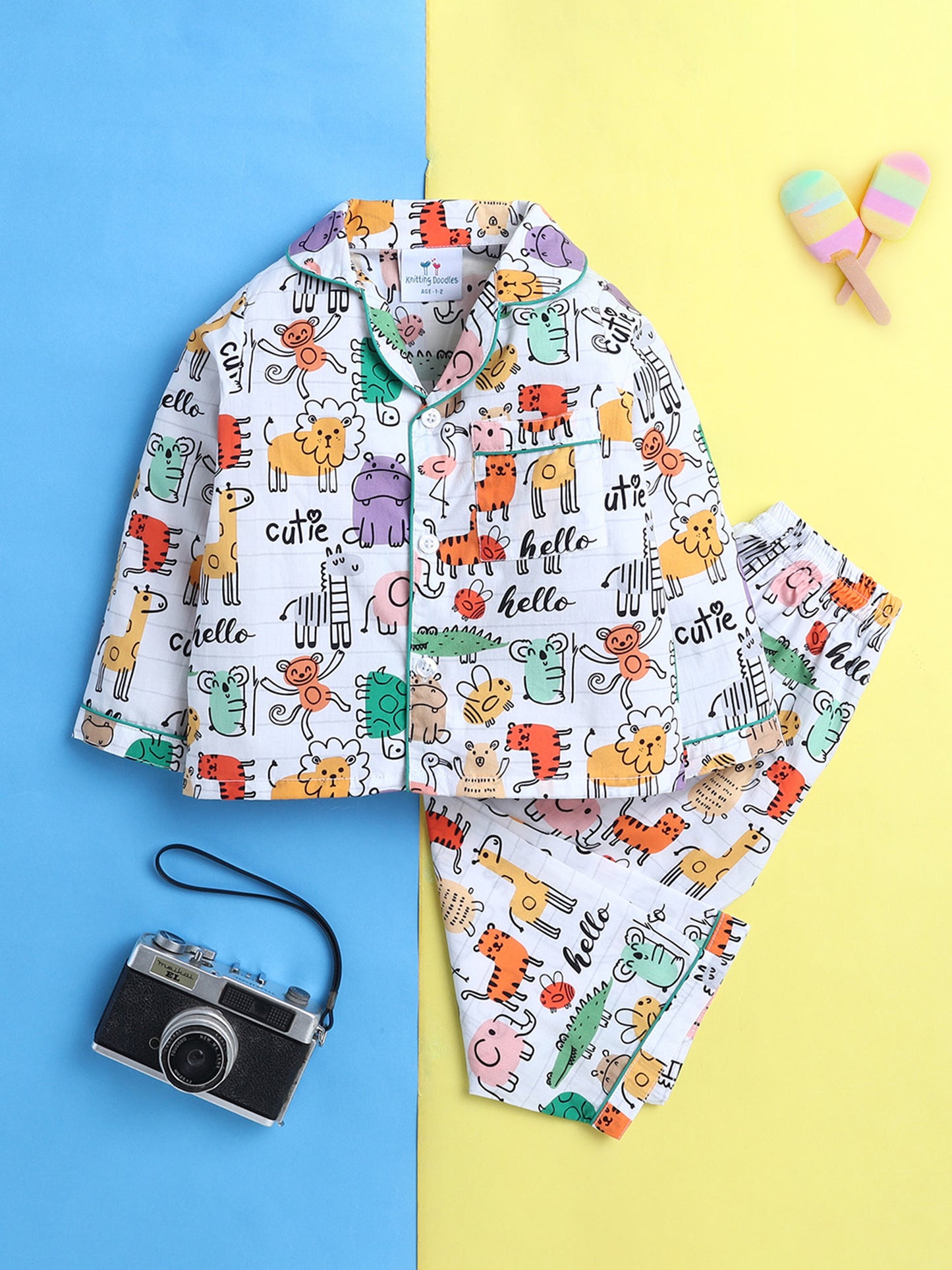 Animals Print Nightsuit- White