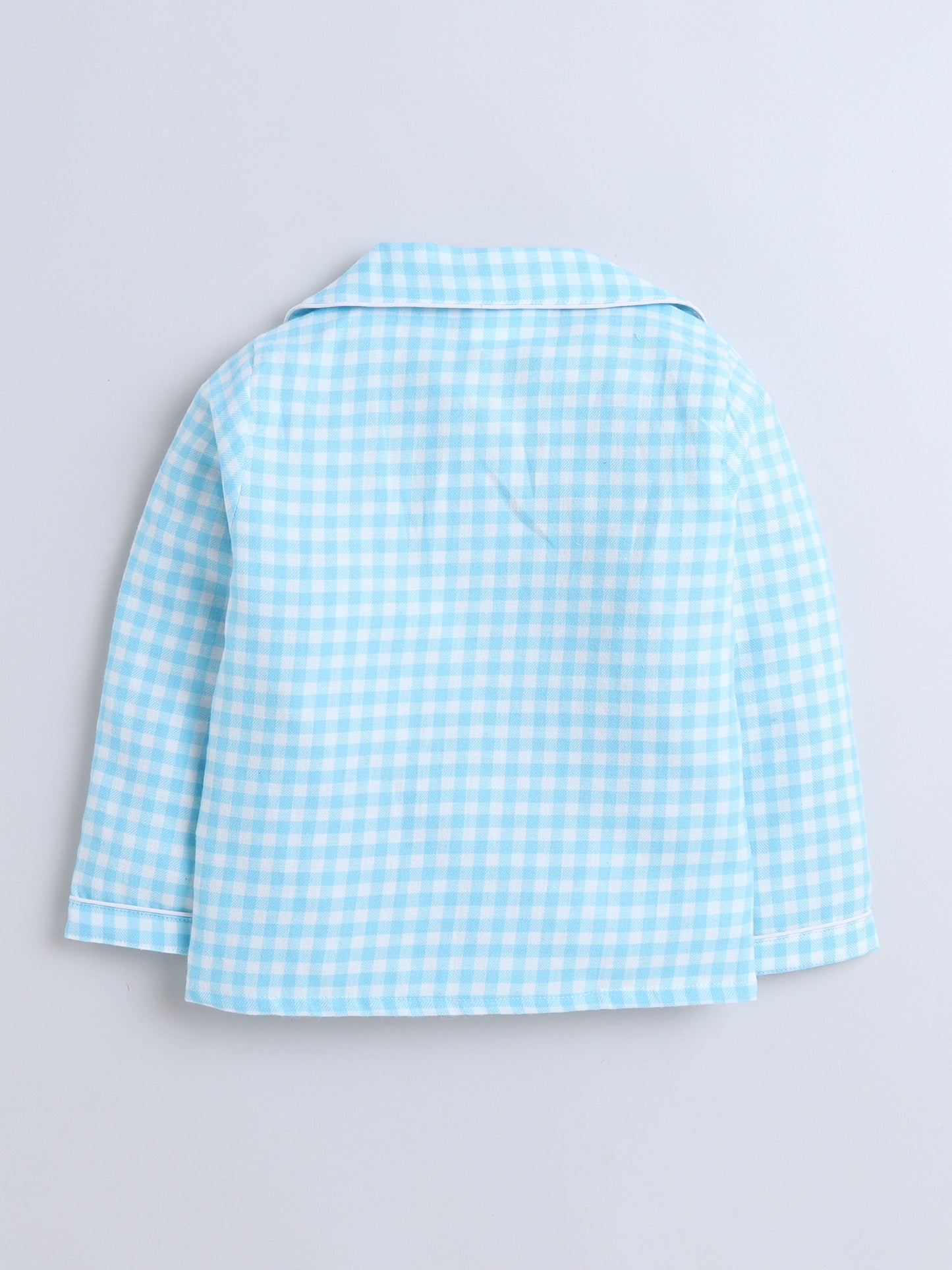 Blue and White Checks Night Suit with smart Boat embroidery on the pocket