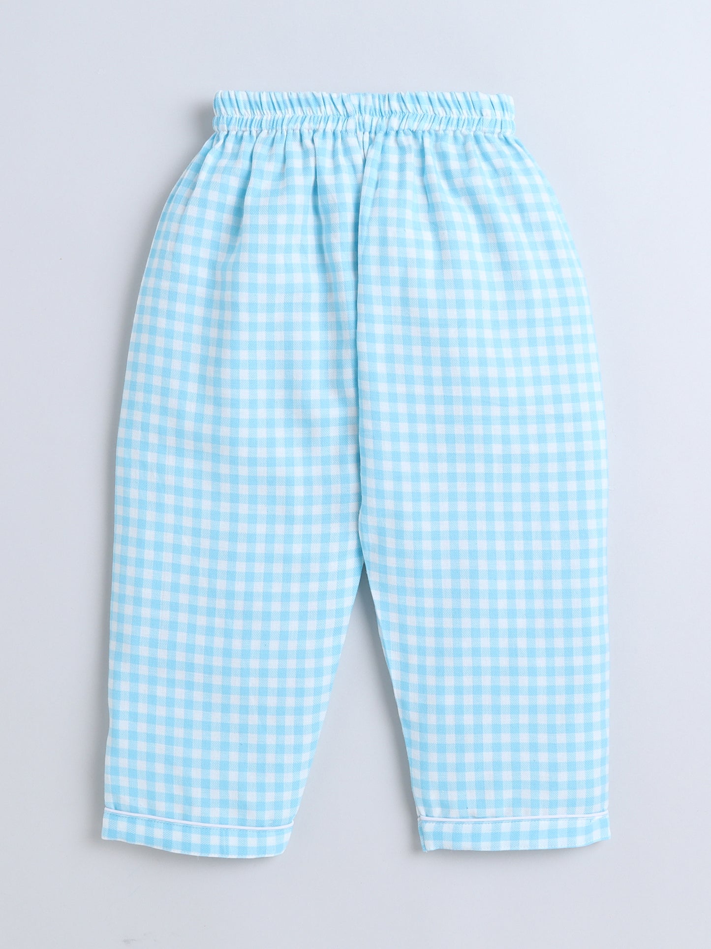 Blue and White Checks Night Suit with smart Boat embroidery on the pocket