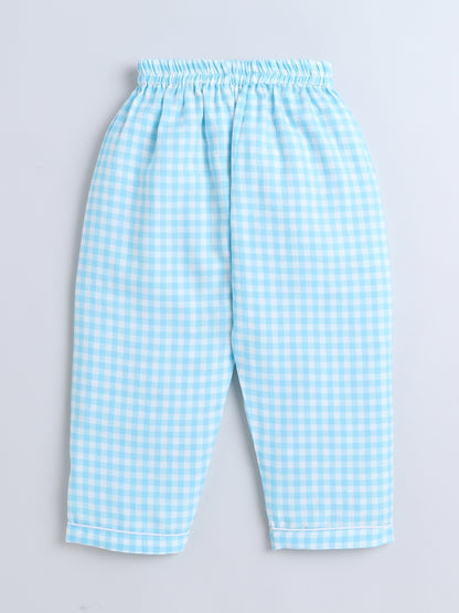 Blue and White Checks Night Suit with smart Boat embroidery on the pocket