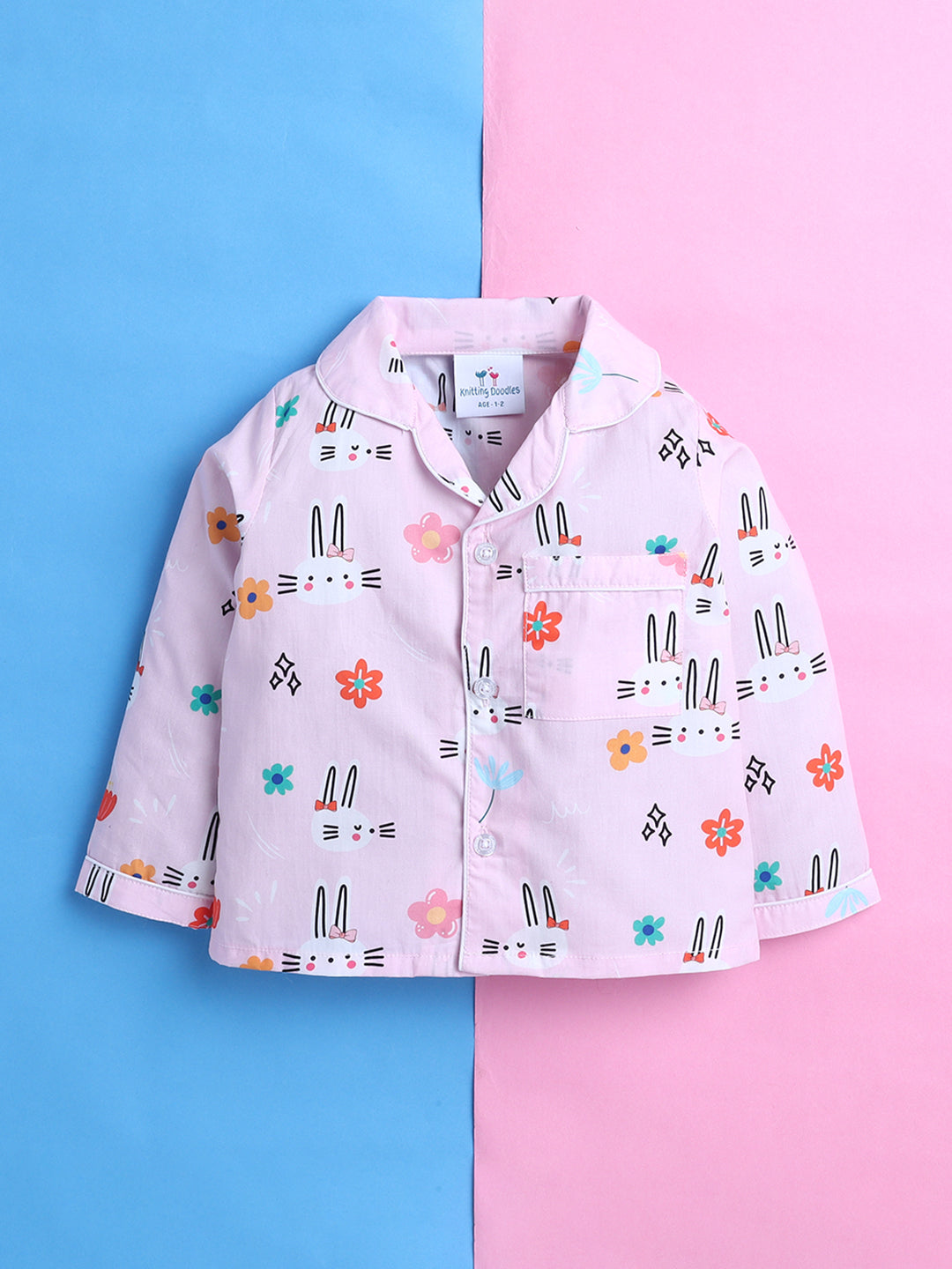 Bunnies Print Nightsuit- Pink