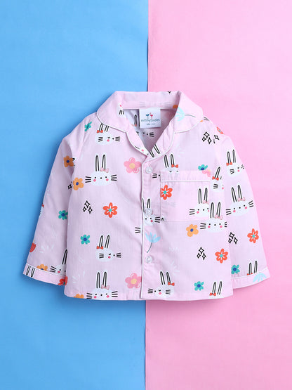 Bunnies Print Nightsuit- Pink
