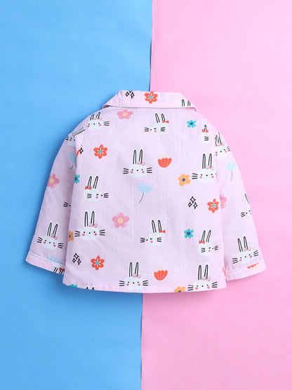 Bunnies Print Nightsuit- Pink