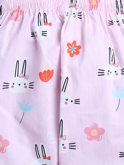 Bunnies Print Nightsuit- Pink