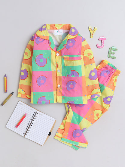 Donuts Print Night Suit- Multicolored