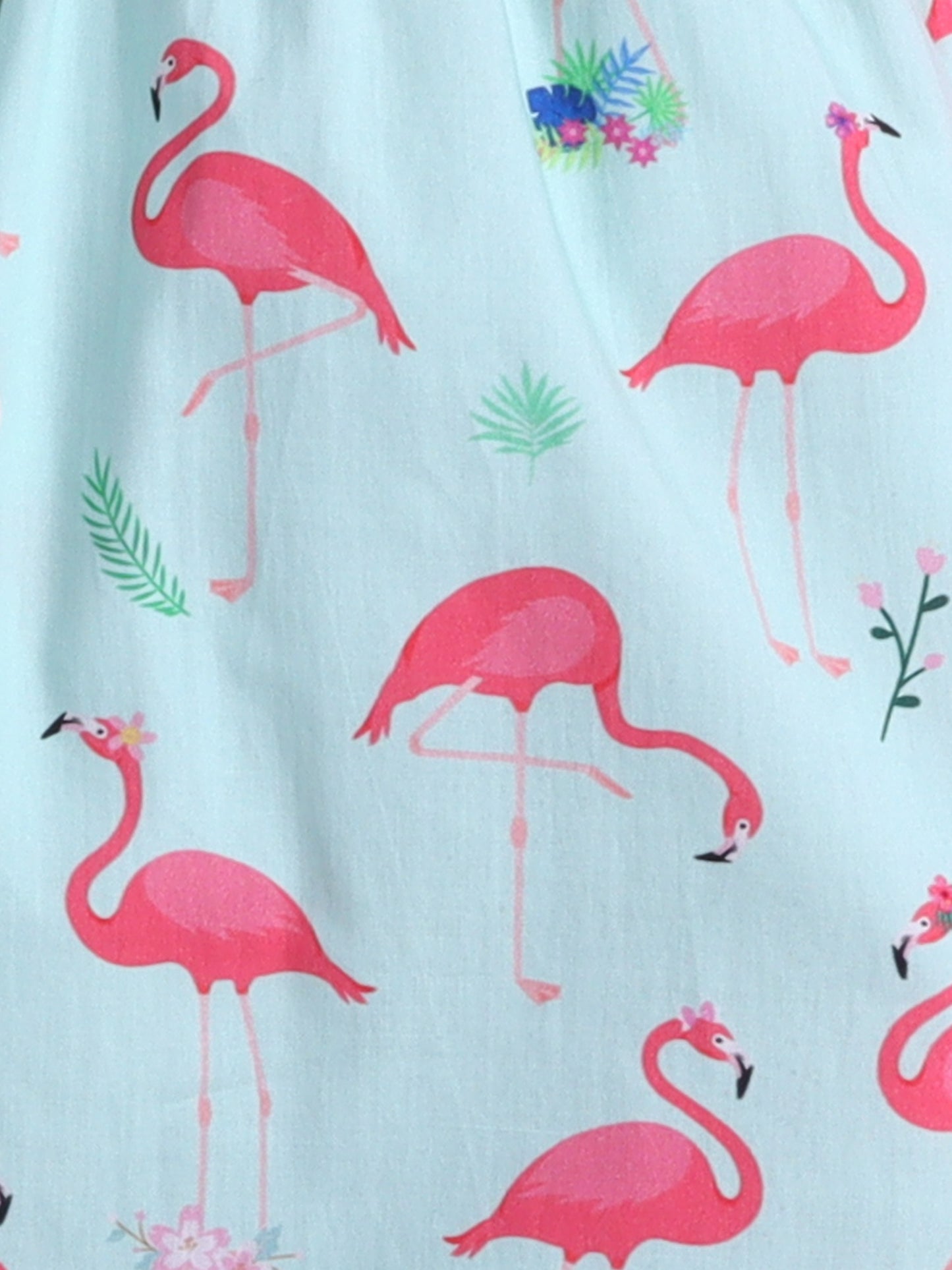 Flamingo Print Nightsuit- Light Green
