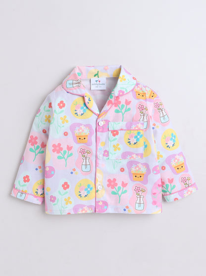 Flowers Print Nightsuit- Lilac