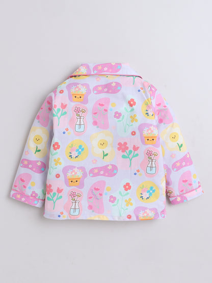 Flowers Print Nightsuit- Lilac