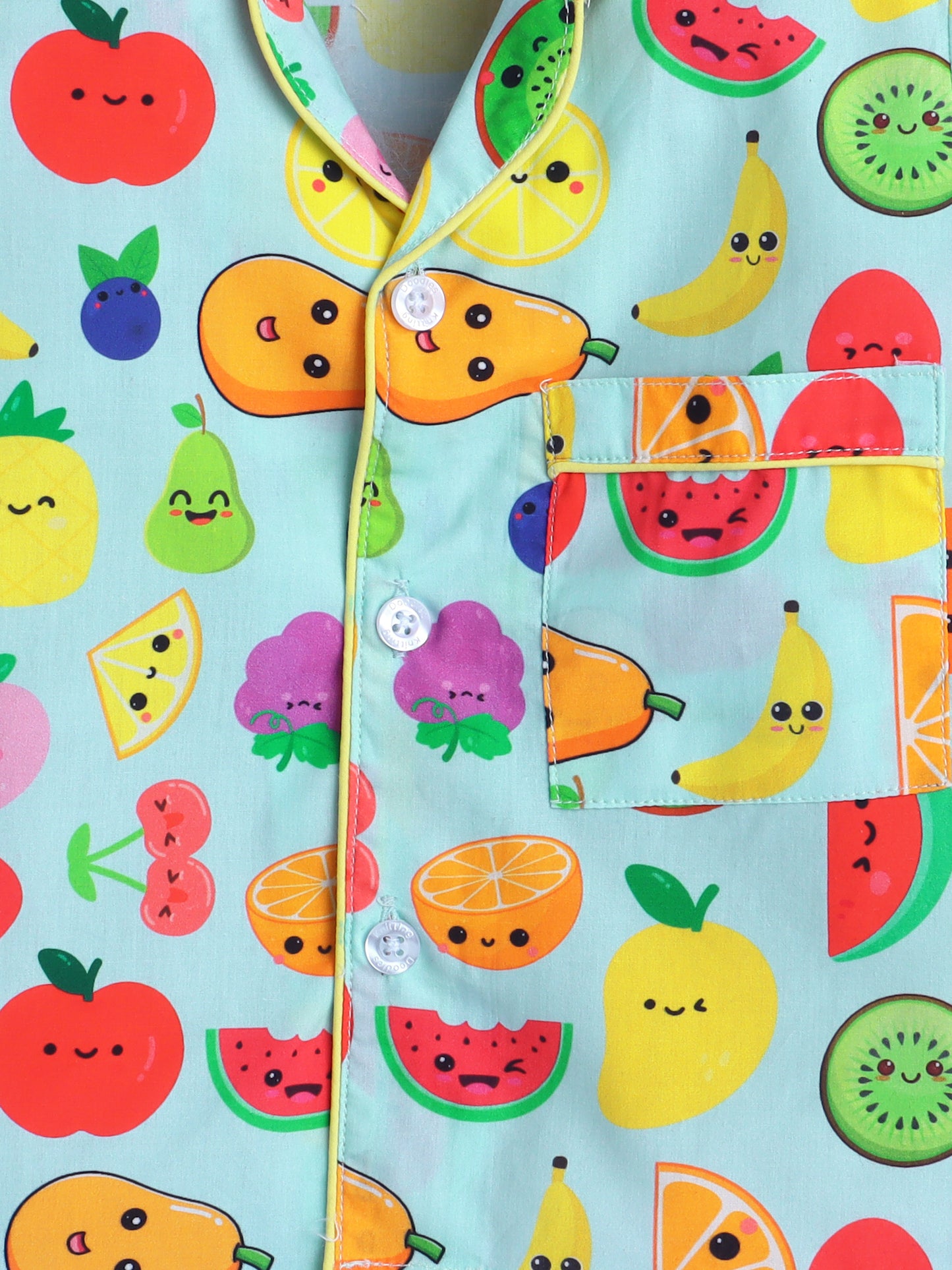 Fruits Print Nightsuit- Light Blue