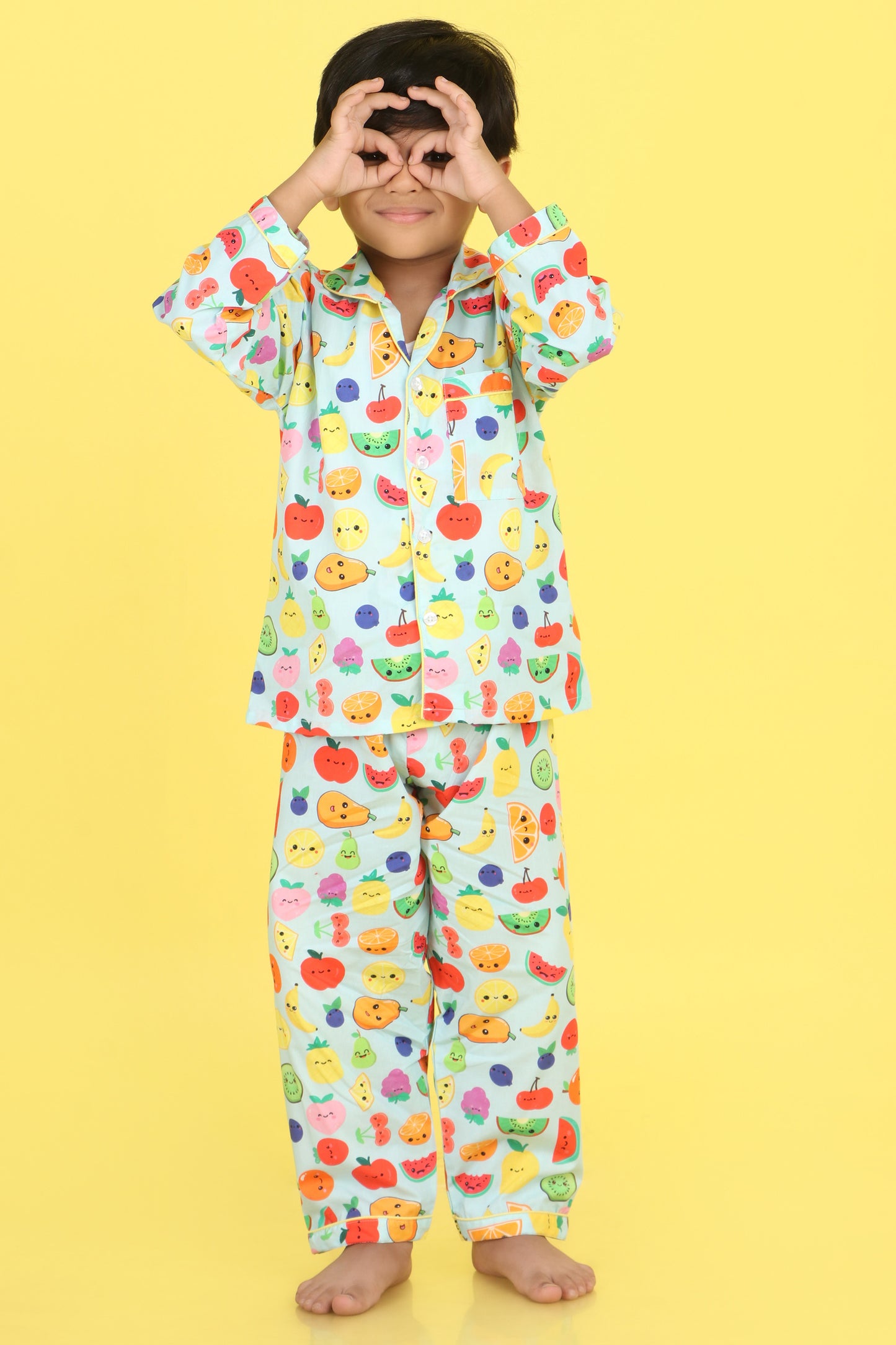 Fruits Print Nightsuit- Light Blue