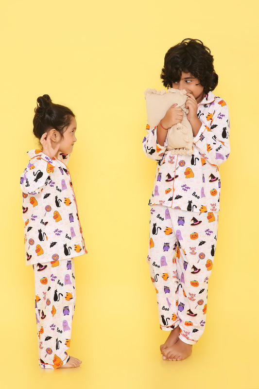 Haloween Pumpkin and Ghosts Print- White
