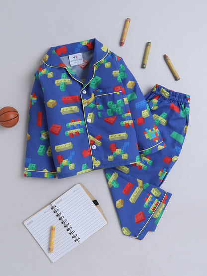 Lego Print Nightsuit- Blue