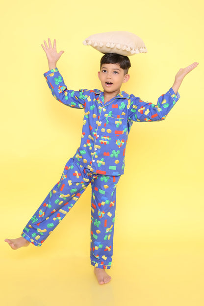 Lego Print Nightsuit- Blue