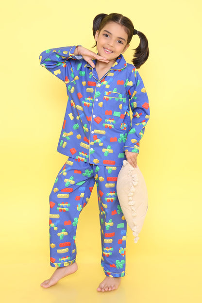 Lego Print Nightsuit- Blue