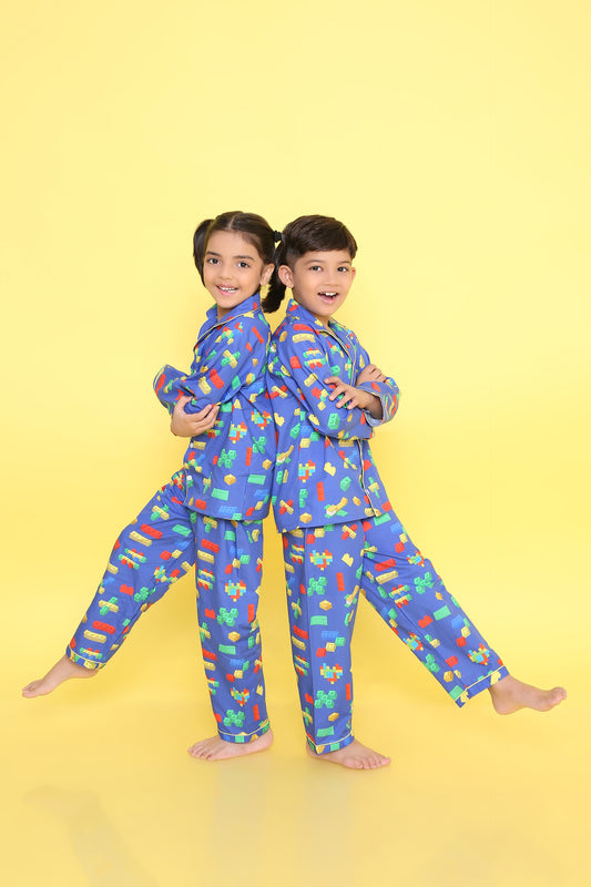 Lego Print Nightsuit- Blue