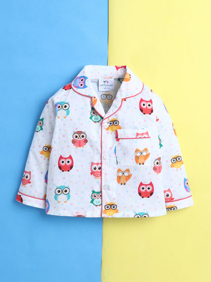 Owl Print Nightsuit- White
