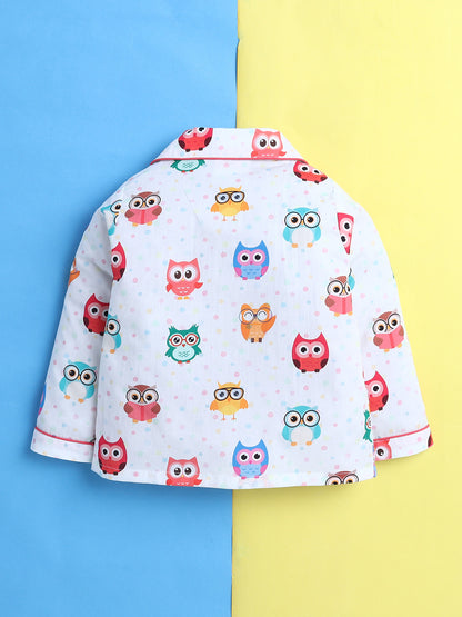 Owl Print Nightsuit- White