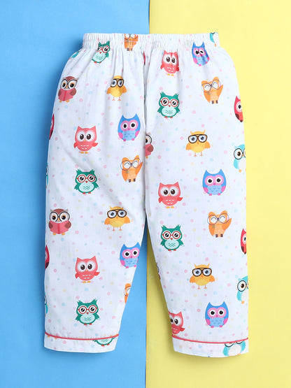Owl Print Nightsuit- White