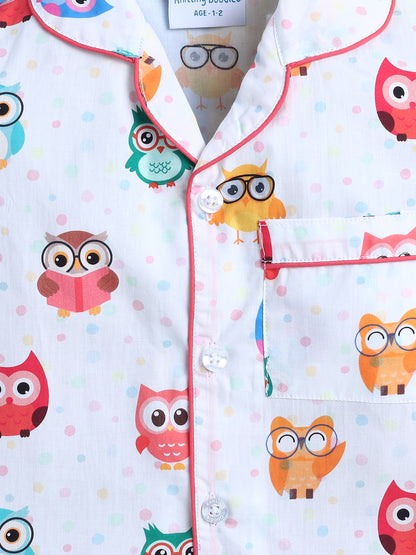 Owl Print Nightsuit- White