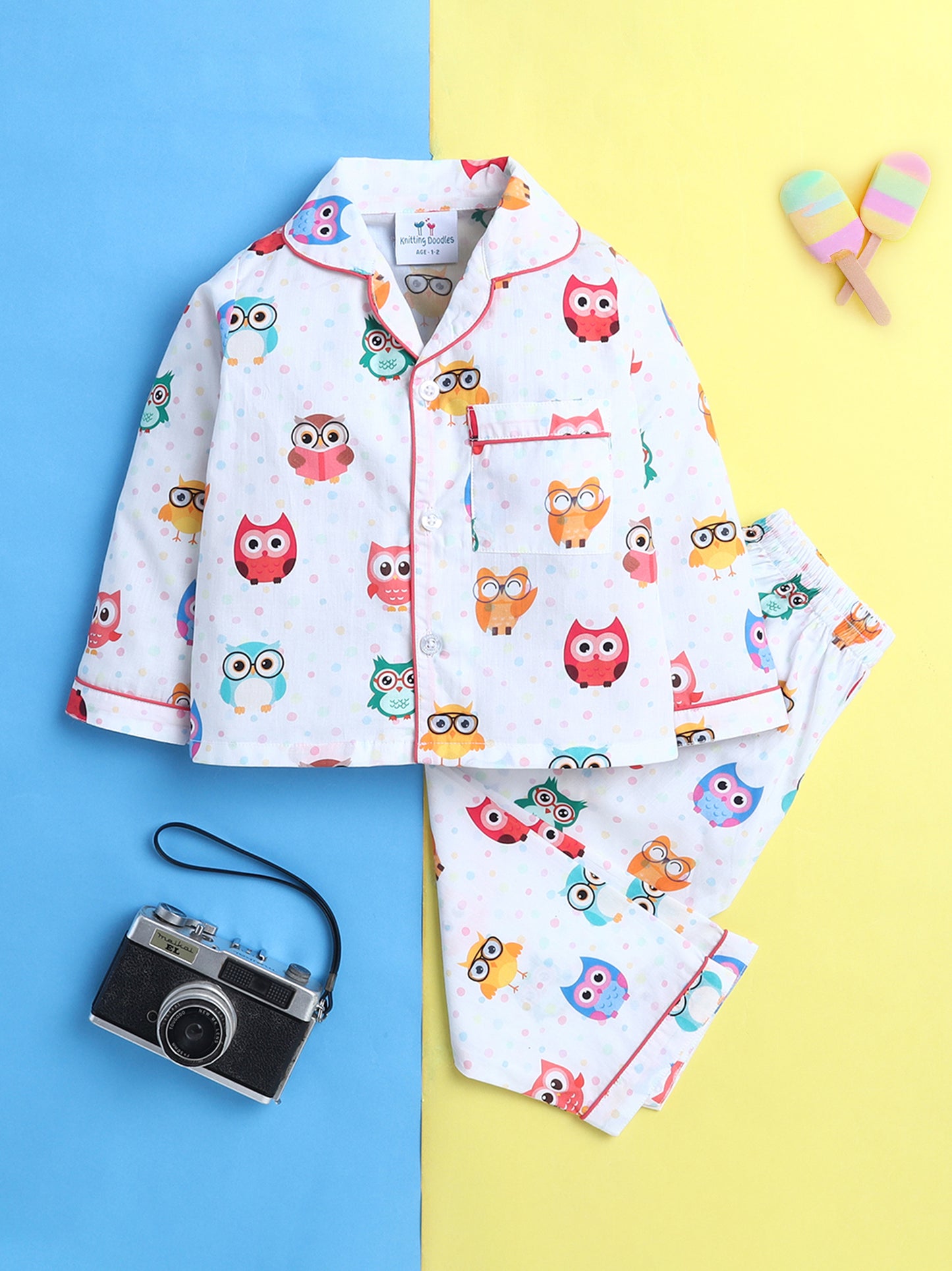 Owl Print Nightsuit- White