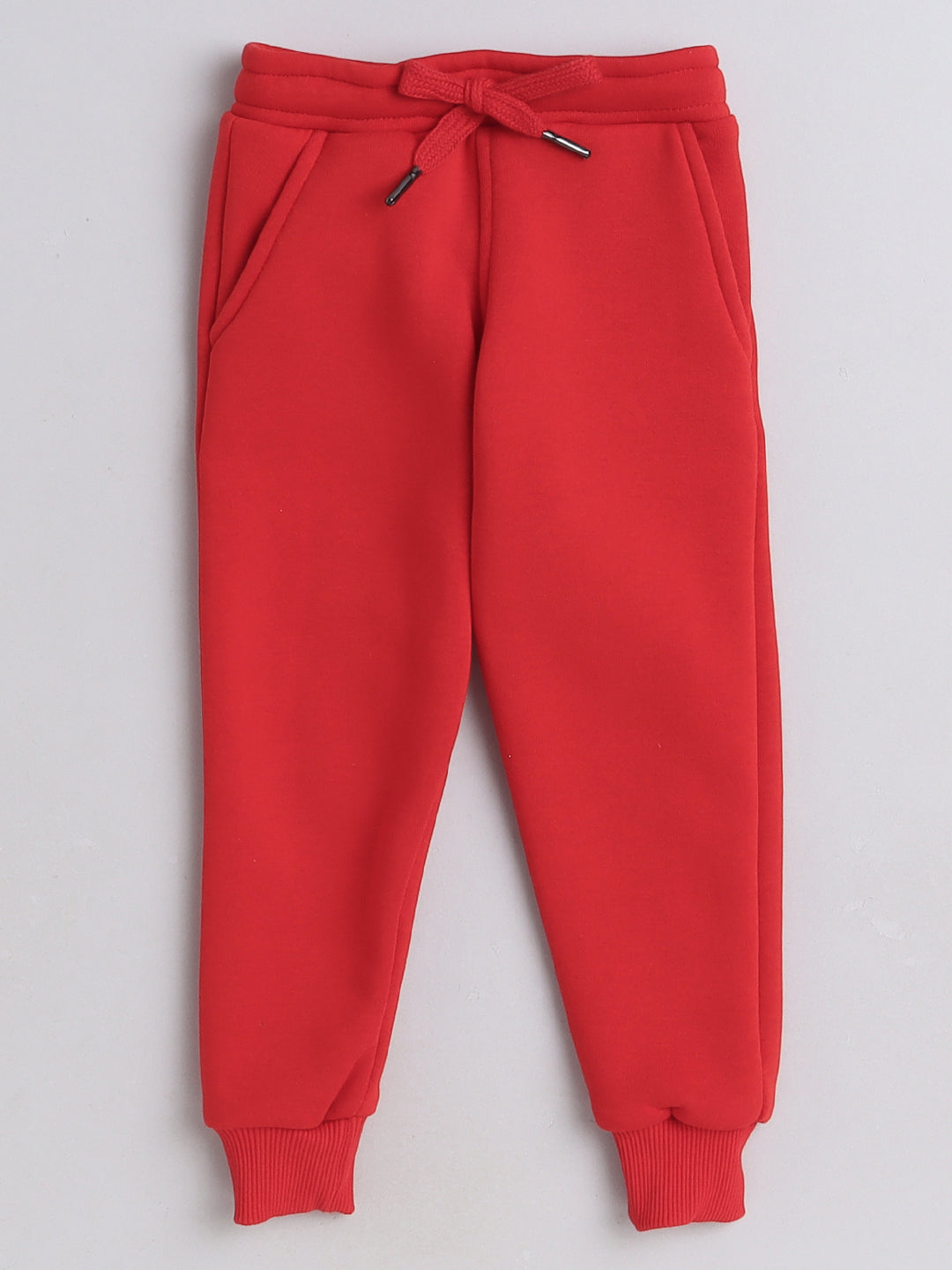 Knitting Doodles Kid's Trackpant with warm Fleece and Elasticated waist- Red
