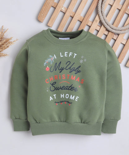 Christmas Sweatshirt with Fleece Lining- Olive