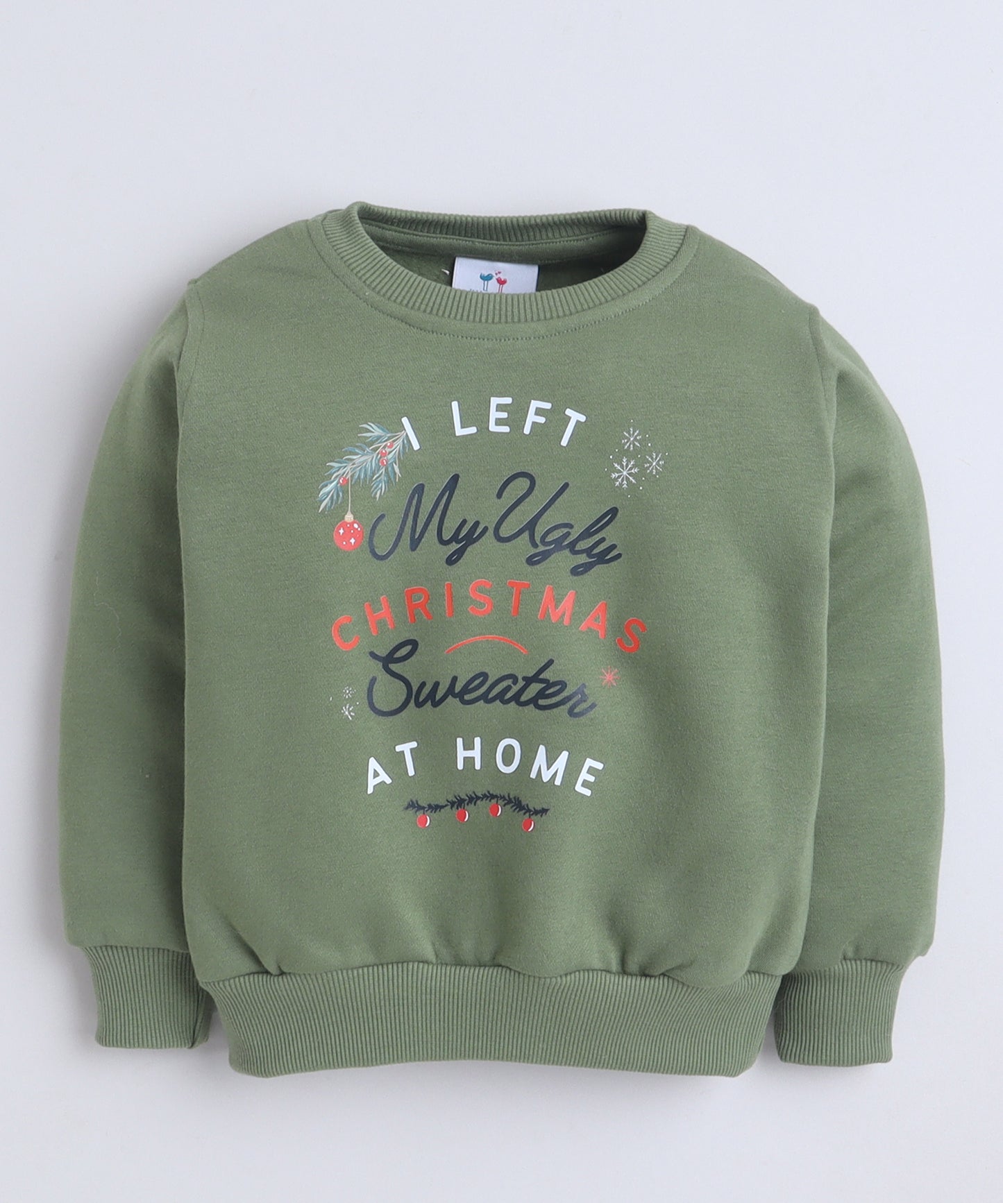Christmas Sweatshirt with Fleece Lining- Olive