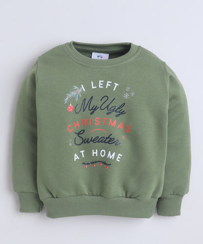 Christmas Sweatshirt with Fleece Lining- Olive