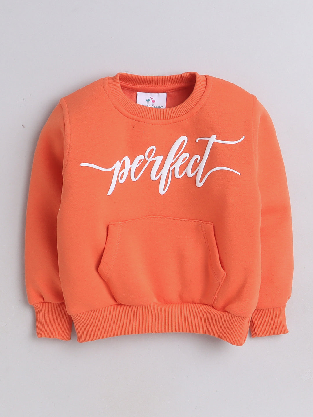 Knitting Doodles Kids' Sweat Shirt with Warm Fleece and Smart Perfect Puff Print- Orange