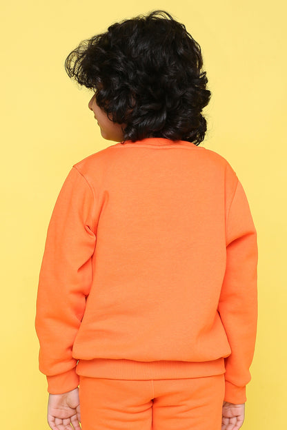 Knitting Doodles Kids' Sweat Shirt with Warm Fleece and Smart Perfect Puff Print- Orange