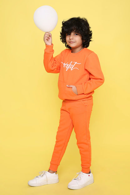 Knitting Doodles Kids' Jogger Set with Warm Fleece and Smart Perfect Puff Print- Orange