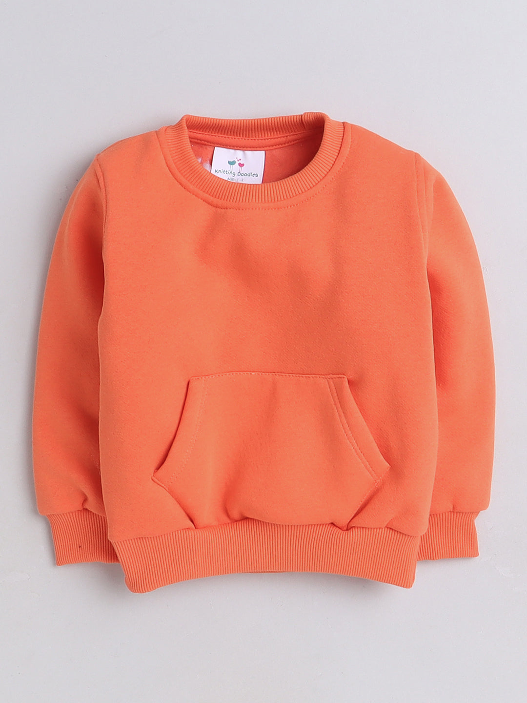 Knitting Doodles Kid's Sweatshirt with Warm Fleece and Pocket in front- Orange