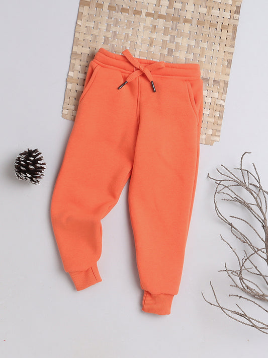 Knitting Doodles Kid's Trackpant with warm Fleece and Elasticated waist- Orange