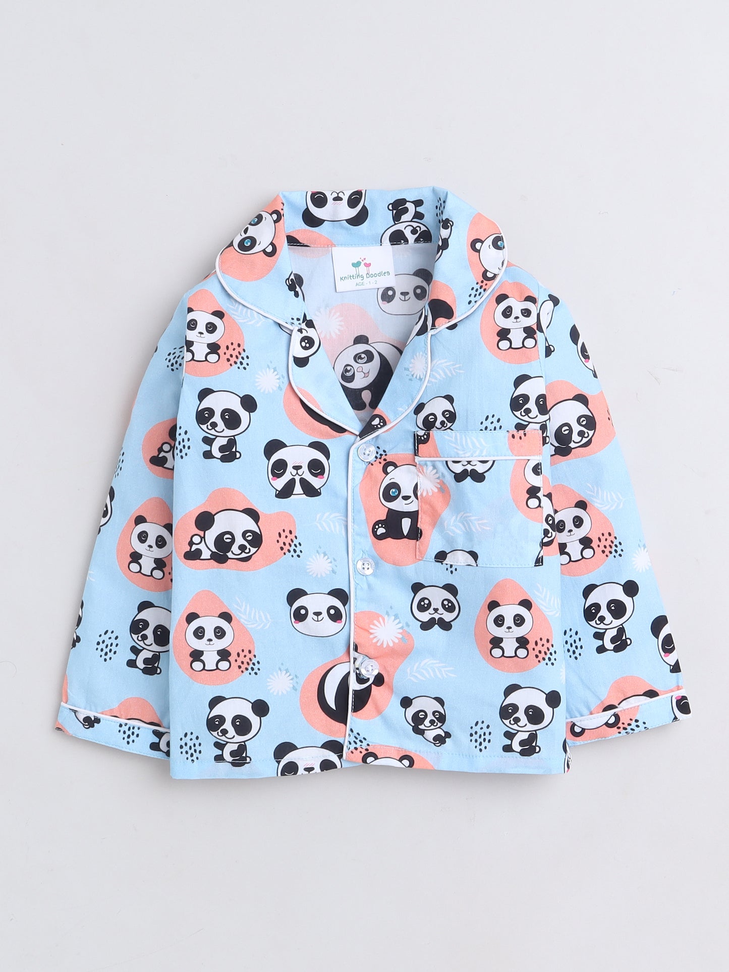 Panda Print Night Suit- Light Blue