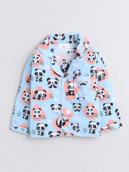 Panda Print Night Suit- Light Blue