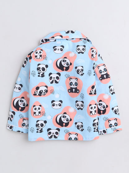 Panda Print Night Suit- Light Blue