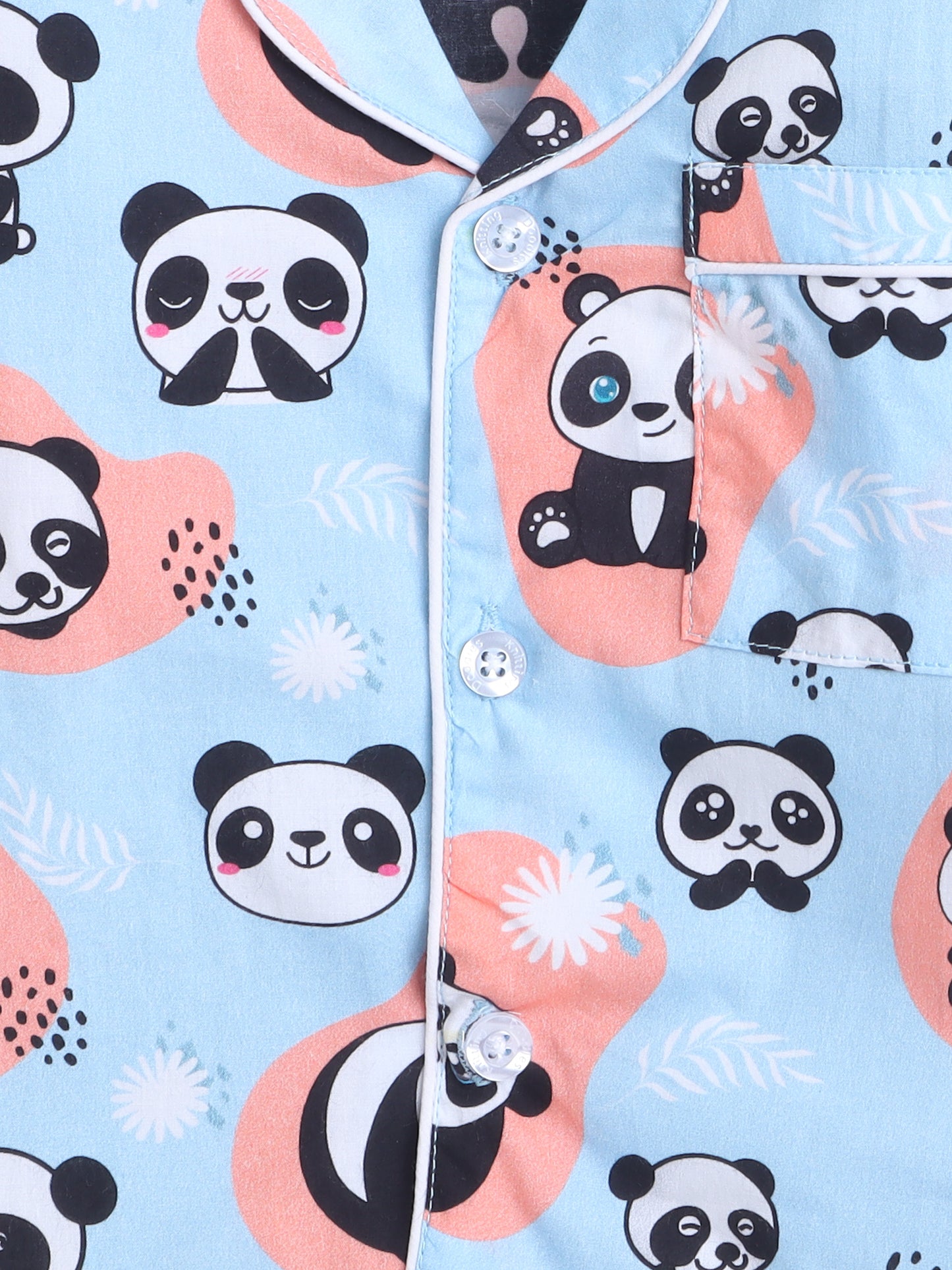 Panda Print Night Suit- Light Blue