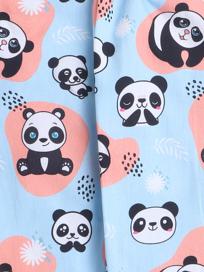 Panda Print Night Suit- Light Blue