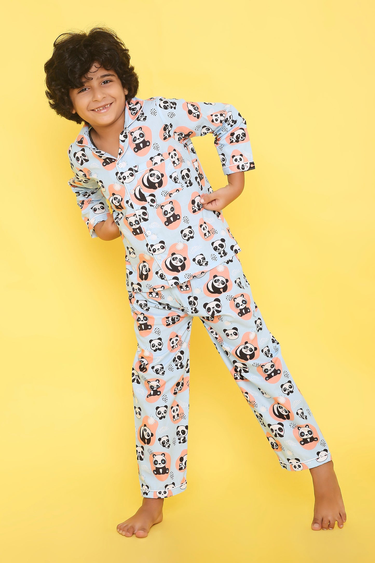 Panda Print Night Suit- Light Blue