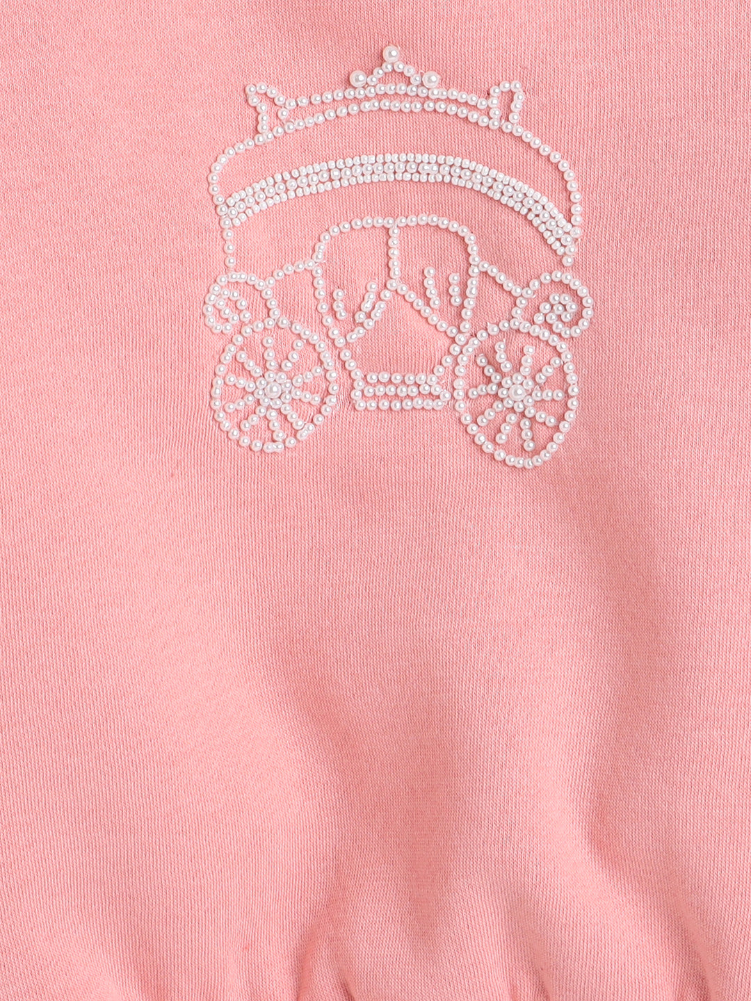 Knitting Doodles Kids' Sweat Shirt with Warm Fleece and Pretty Carriage in Bead Work- Peach
