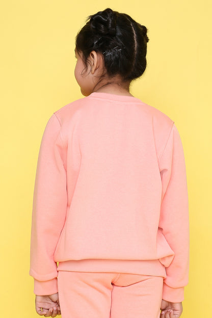 Knitting Doodles Kids' Sweat Shirt with Warm Fleece and Pretty Carriage in Bead Work- Peach