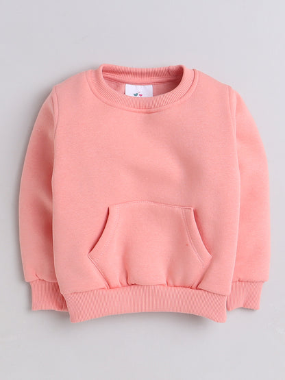 Knitting Doodles Kid's Sweatshirt with Warm Fleece and Pocket in front- Peach
