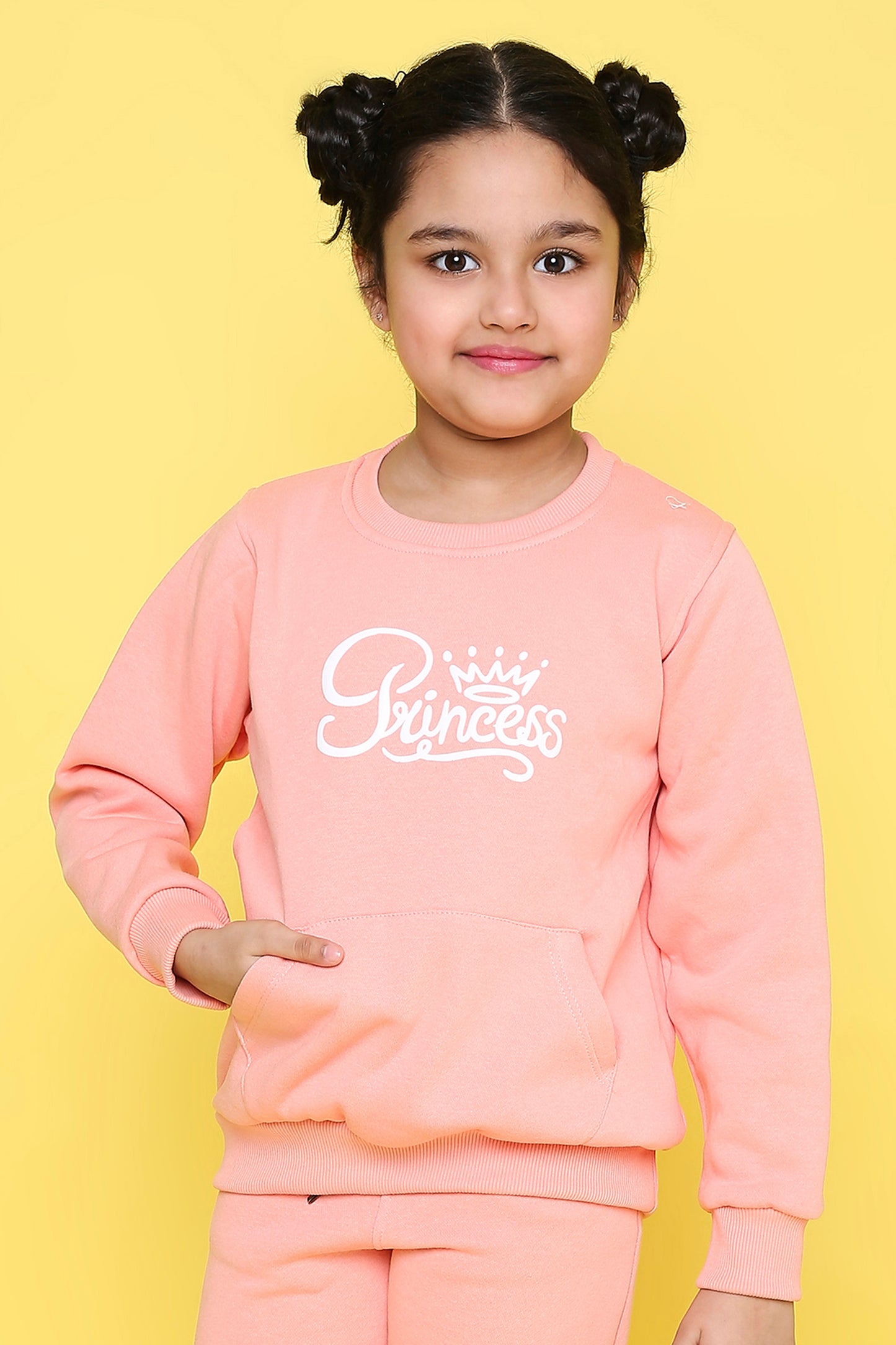 Knitting Doodles Kids' Sweat Shirt with Warm Fleece and Perfect print in Puff- Peach