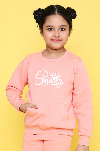 Knitting Doodles Kids' Sweat Shirt with Warm Fleece and Perfect print in Puff- Peach