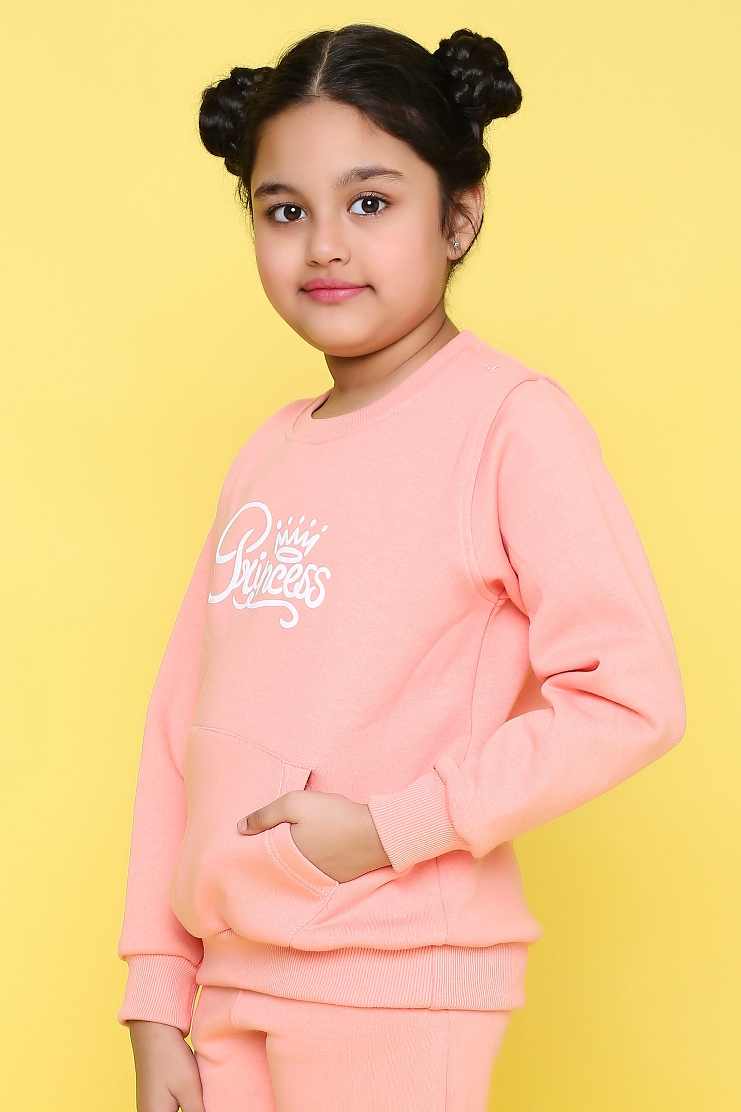 Knitting Doodles Kids' Sweat Shirt with Warm Fleece and Perfect print in Puff- Peach