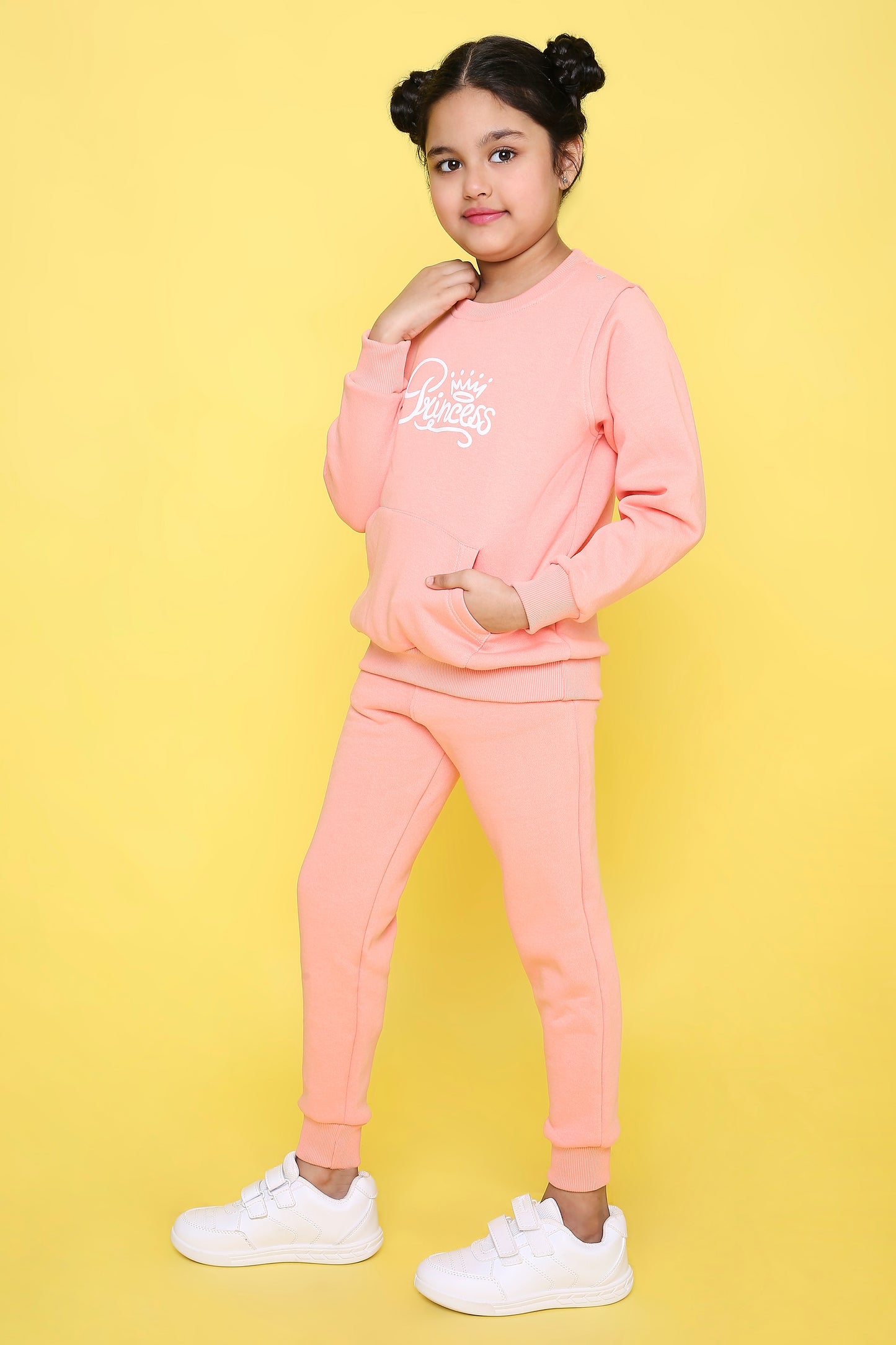 Knitting Doodles Kids' Jogger Set with Warm Fleece and Perfect print in Puff- Peach