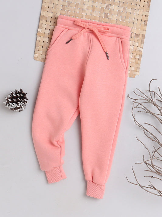 Knitting Doodles Kid's Trackpant with warm Fleece and Elasticated waist- Peach